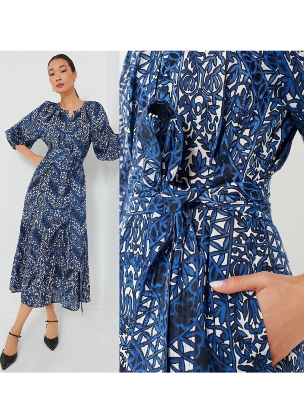 NWT Tuckernuck Montecitos Lyles Midnight Blue Floral Maxi Dress size XL - Picture 2 of 5